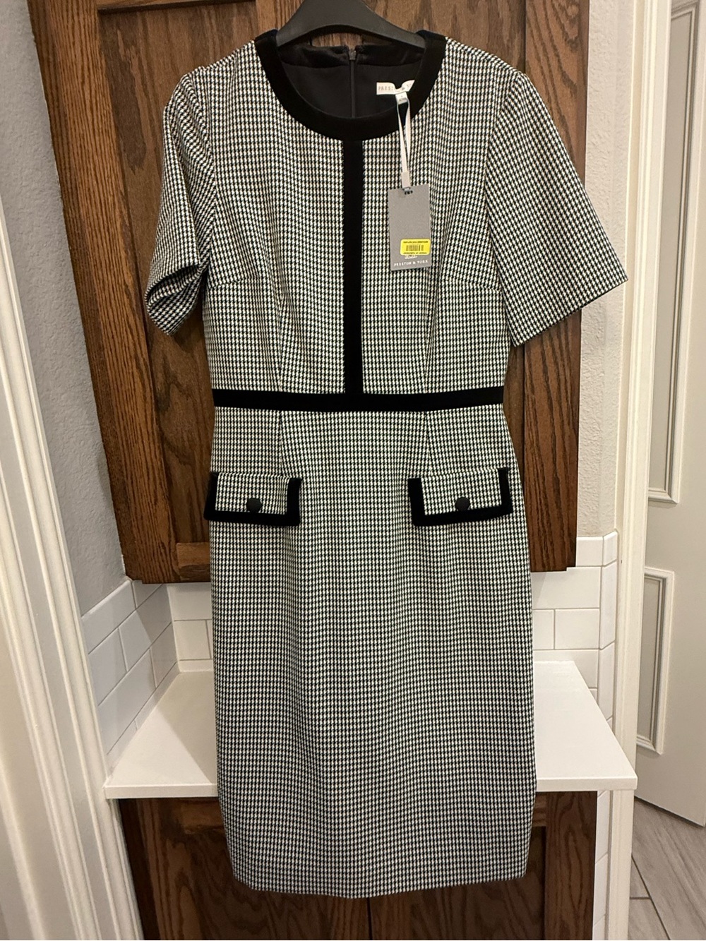 Preston & York Black and White Houndstooth Midi Dress
